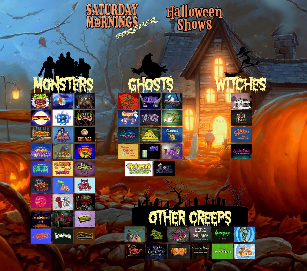 SatMForever's tweet image. Happy Halloween! Looking for some family viewing this evening? Here's our handy infographic of Halloween-appropriate Saturday morning favorites full of ghosts, goblins, monsters and other assorted creeps.