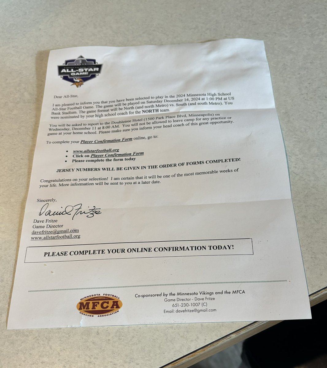 Very blessed and thankful to be selected to represent the North team at the MN All-Star game this year <a href="/MHDspudFootball/">MoorheadSpudFootball</a>