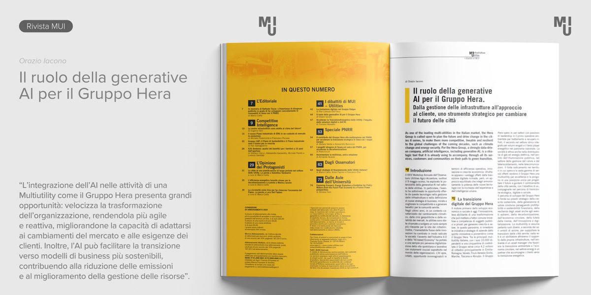 🌐 La #GenerativeAI può rappresentare una fonte di grandi opportunità per le #multiutility, contribuendo alla riduzione delle #emissioni e alla gestione delle #risorse. Leggi l'articolo di Orazio Iacono, Amministratore Delegato <a href="/GruppoHera/">GruppoHera</a>, su #MUI: agici.it/prodotto/il-ru…