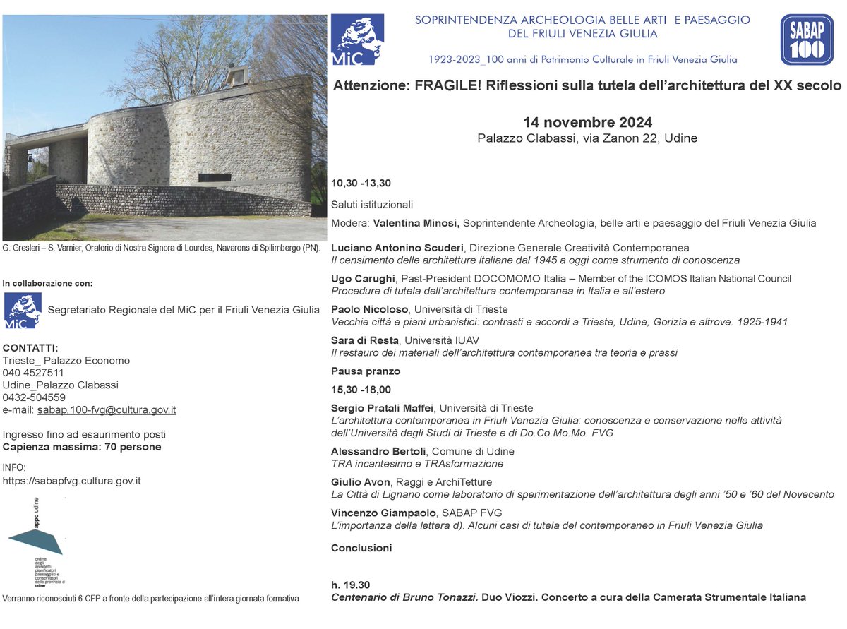Docomomo_ITA's tweet image. #modernheritage
#modernarchitecture
#sabap100
Save the date!
Attenzione: fragile! Riflessioni sulla tutela dell’architettura del XX secolo
14.11.2024 | 10:30-18:00
Palazzo Clabassi - Salone nobile
Via Zanon 22 Udine
urly.it/311_x7
@MiC_Italia
