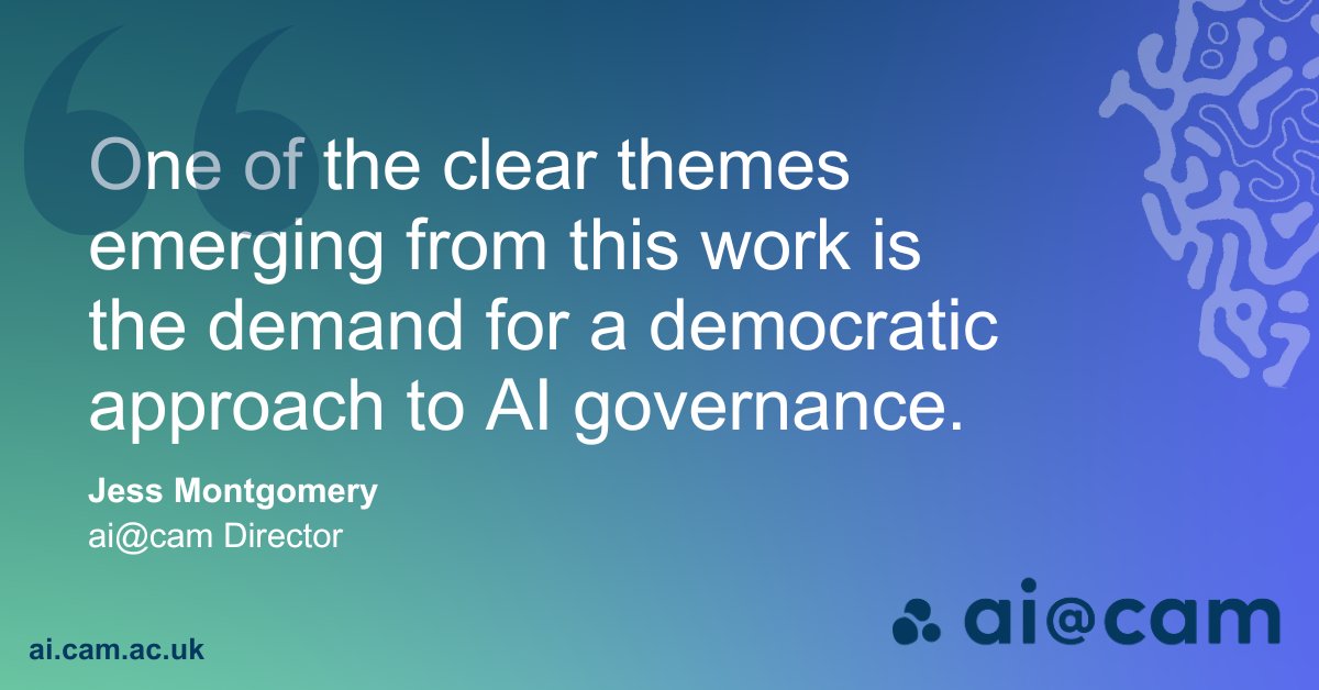 With the release of our new ai@cam report, what did we hear the public wanted from AI and its development? 

Jess Montgomery, our ai@cam Director, discusses three key messages that we heard from our public dialogues.

Read the blog ⬇️
ai.cam.ac.uk/blog/using-ai-…