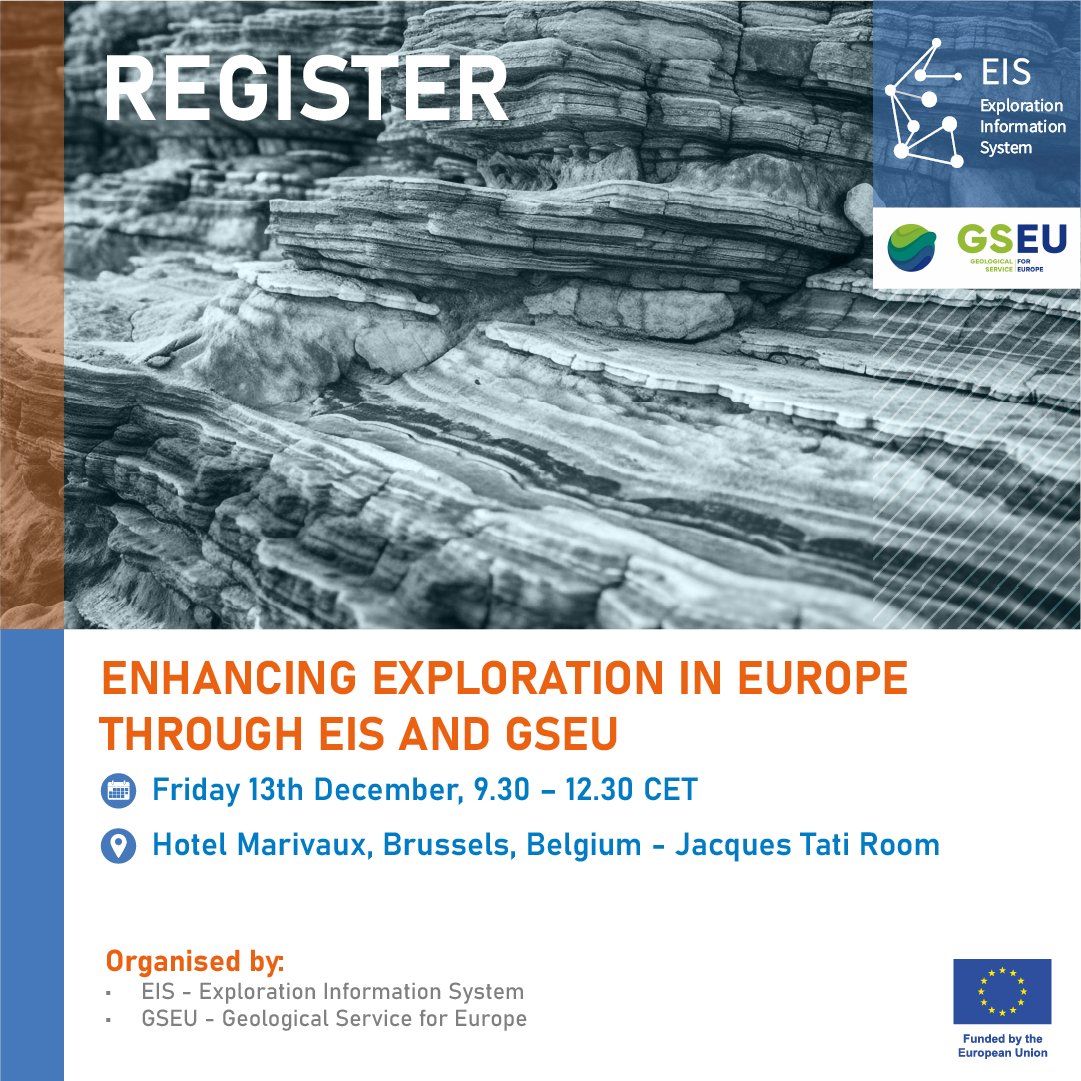 Save the date: Dec 13 for "Enhancing Exploration in Europe through EIS &amp; GSEU" 🌱

Dive into sustainable solutions for #MineralExploration with insights on EIS test sites, mining innovations, and the powerful EIS Toolkit.

🔗 More info: eis-he.eu/rmw2024