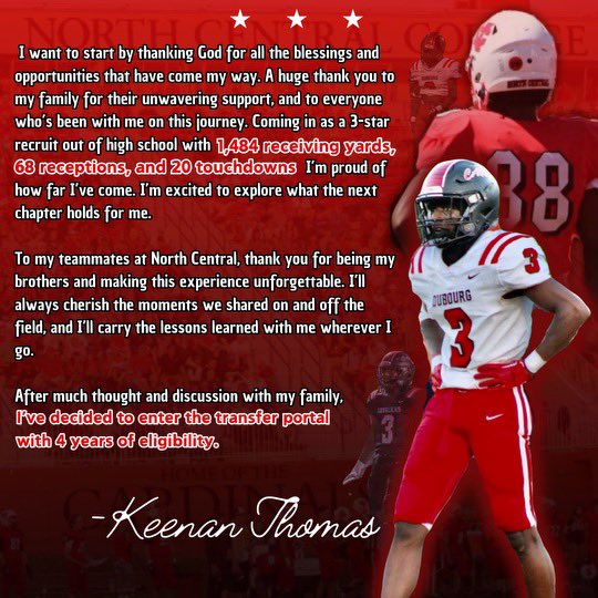 I give my thanks to the NCC coaches, as well as my brothers I built memories with. Unfortunately my season was cut short due to injury. With further discussion amongst coaches and family, it has been decided I will be entering the NCAA Portal with 4 years of eligibility.