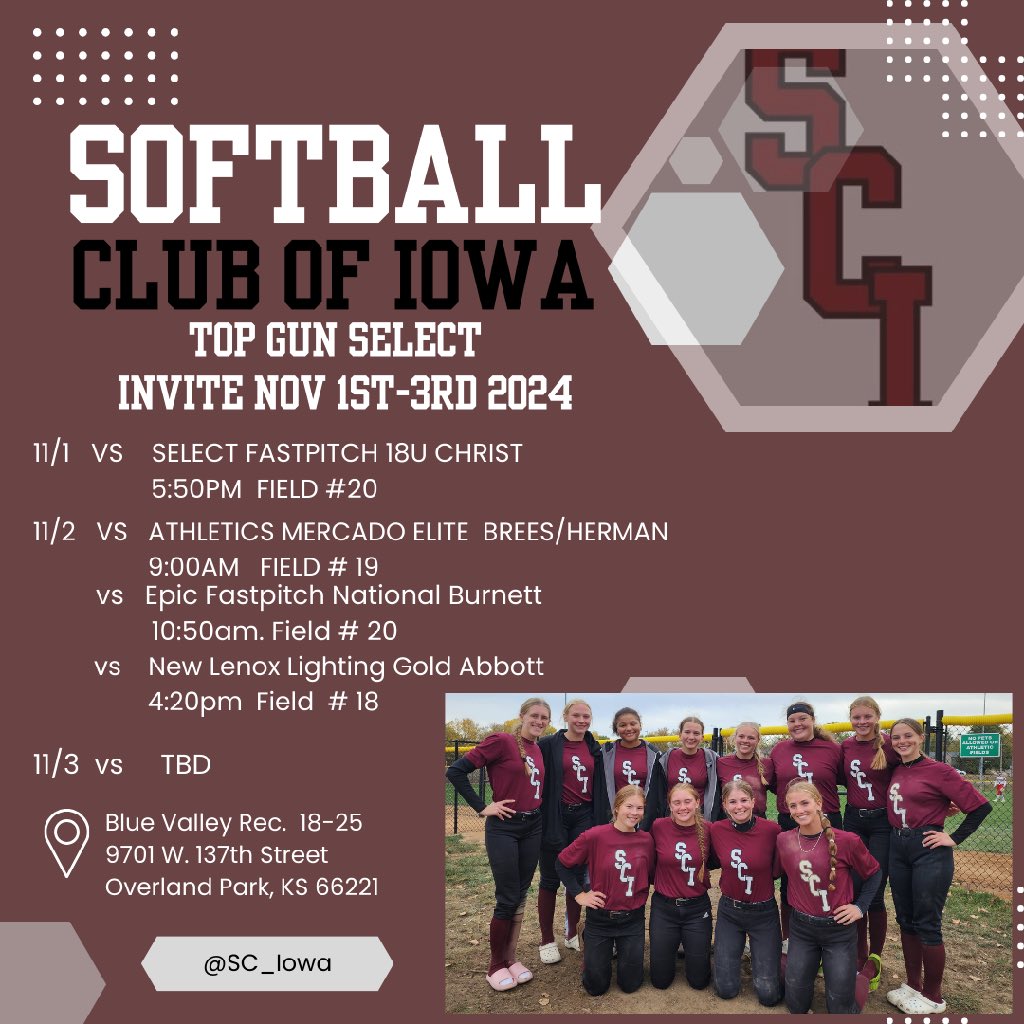 Excited to play this weekend at the Top Gun Select Invite. It’s my team’s last tournament of the fall season. Can’t wait to play with them one more time! Here’s our schedule.