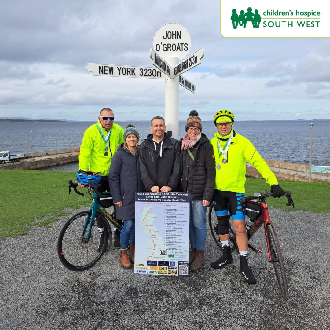 CHSW's tweet image. Paul and Gus completed the legendary #LEJOG (Lands End to John o' Groats) challenge for #CHSW. 🚲The pair took on the 1000 gruelling miles and aimed to raise £5,000 but bought in over £12,000! 🤩With Paul never even riding a road bike before, these two went above and beyond💚🚵