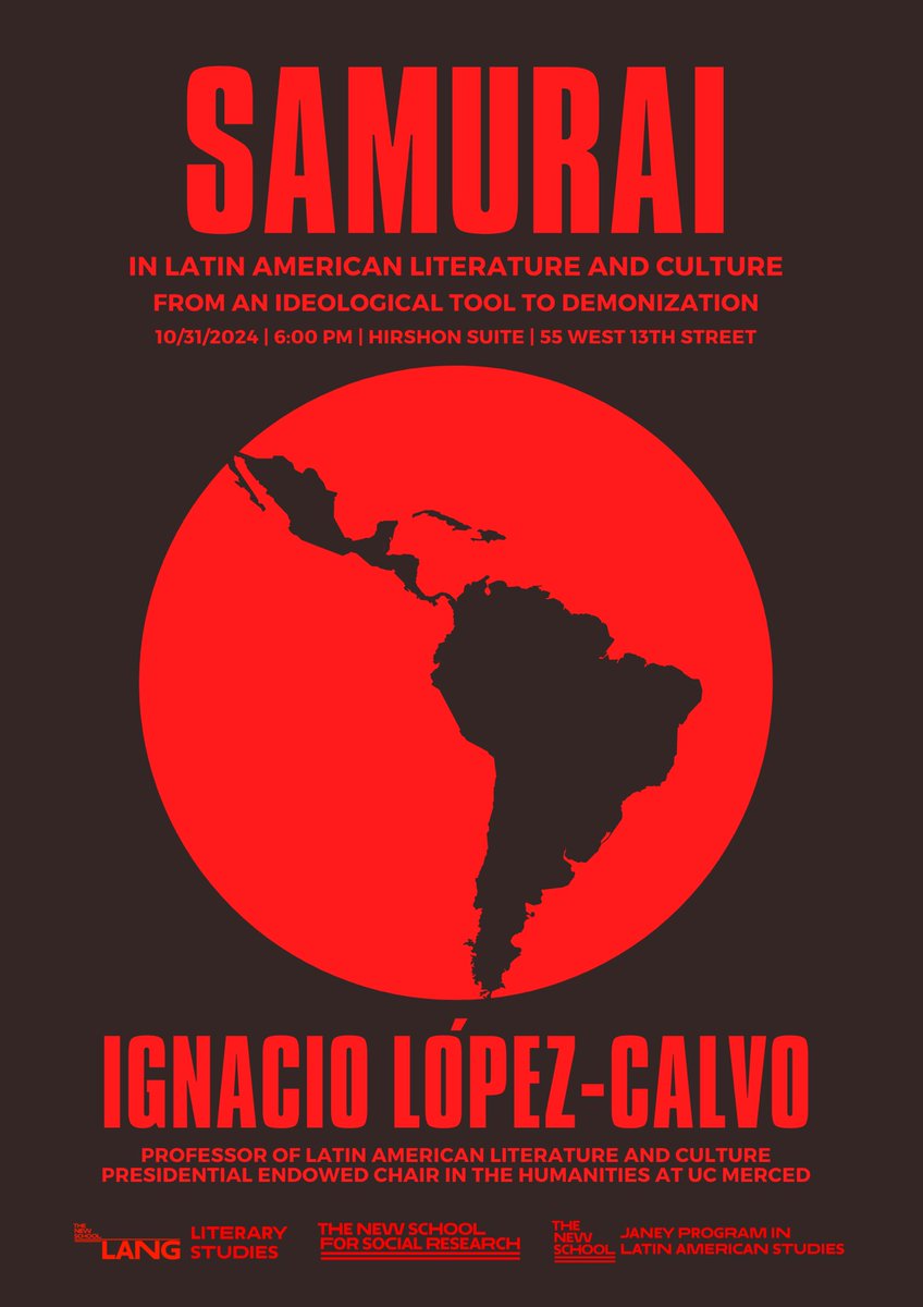 JaneyProgram's tweet image. TONIGHT!
Join us for a look at The Samurai in Latin American Literature and Culture.
Details and registration info here: event.newschool.edu/samurai