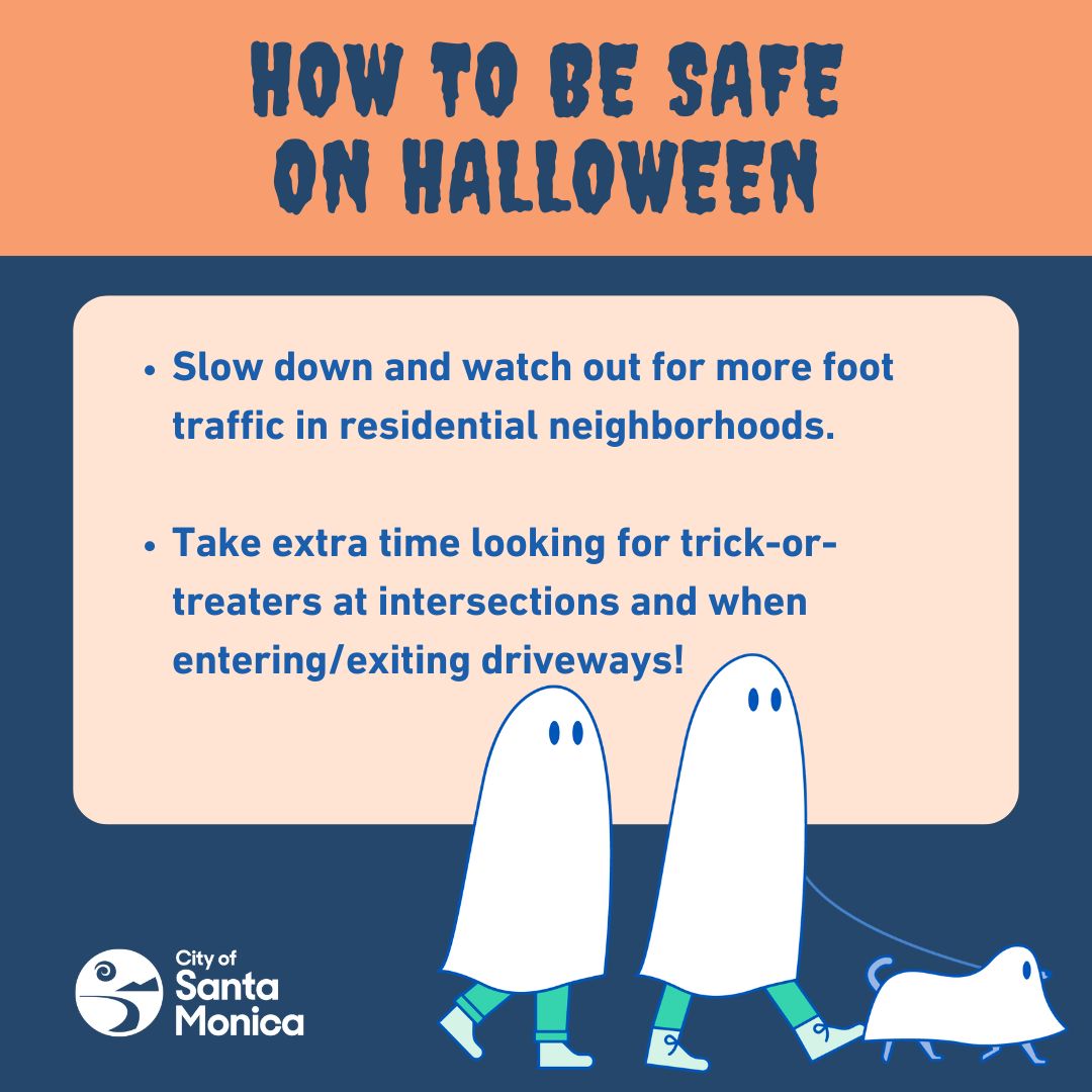 santamonicacity's tweet image. 👻🚗 Santa Monica, let's make this Halloween spooky for all the right reasons! Drivers, remember: cars can be the scariest ‘monsters’ out there. Be sure to: 

🎃 Slow down
🎃 Stay alert
🎃 Keep an eye out for trick-or-treaters 

#TakeTheFriendlyRoad #HalloweenSafety #GoSaMo