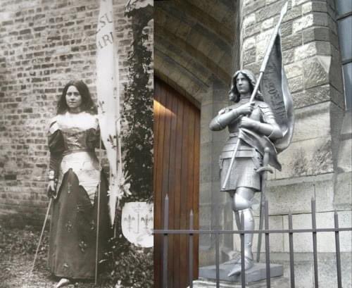 saintathanasia's tweet image. St Théresè of Lisieux dressed as St Joan of Arc ⚔️ the only picture we have of a Saint dressing up as another Saint🌸🙏🏾