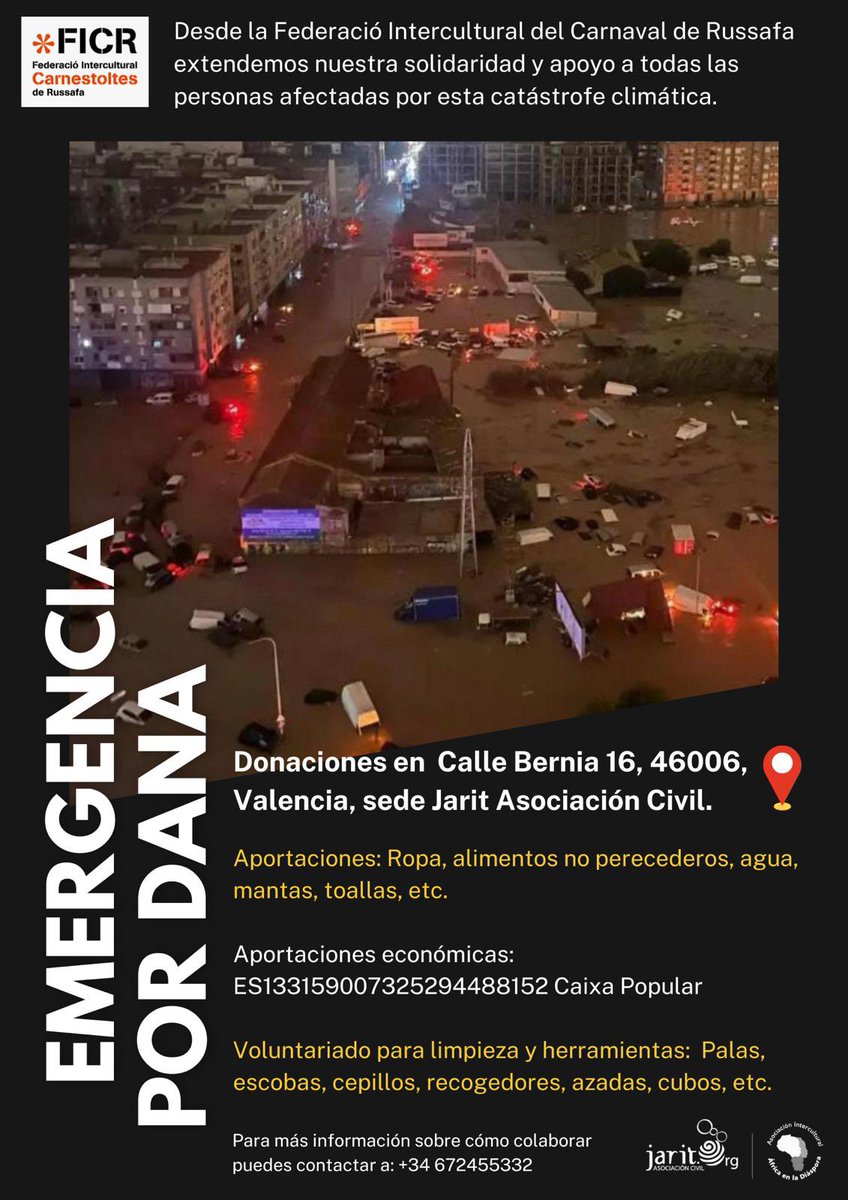 Campanya emergència per Dana, donacions!!! 🙋🏻‍♀️❤️👍🏿💜🌼desde la FICR volem solidaritzar-nos amb la gent de l’horta, amb material, Voluntariat i anim endavant!!!@GVAIgualtat <a href="/GVAMediAmbient/">M.Ambient Infraestructures Territori i Recuperació</a> #dana #solidaris