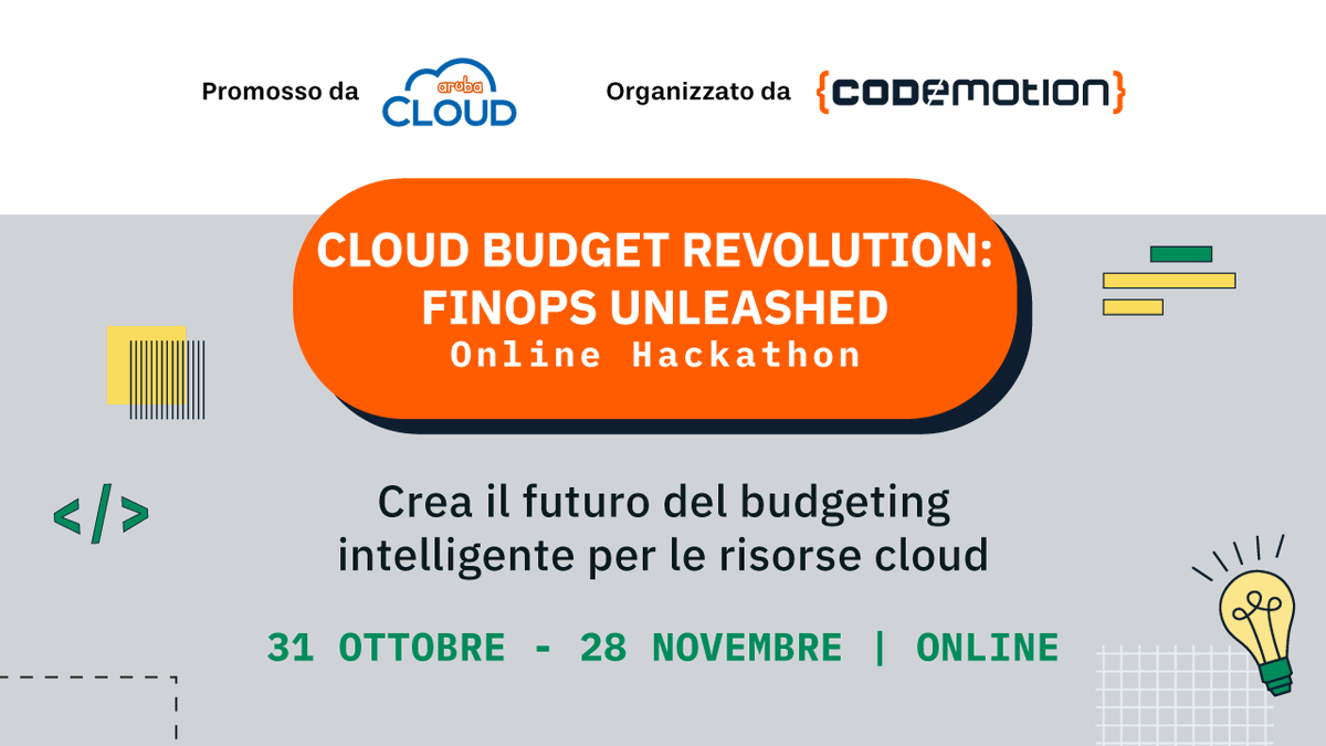 datamanager_it's tweet image. Cloud Budget Revolution: l’Hackathon di Aruba e Codemotion per rivoluzionare il budgeting in cloud datamanager.it/2024/10/cloud-…