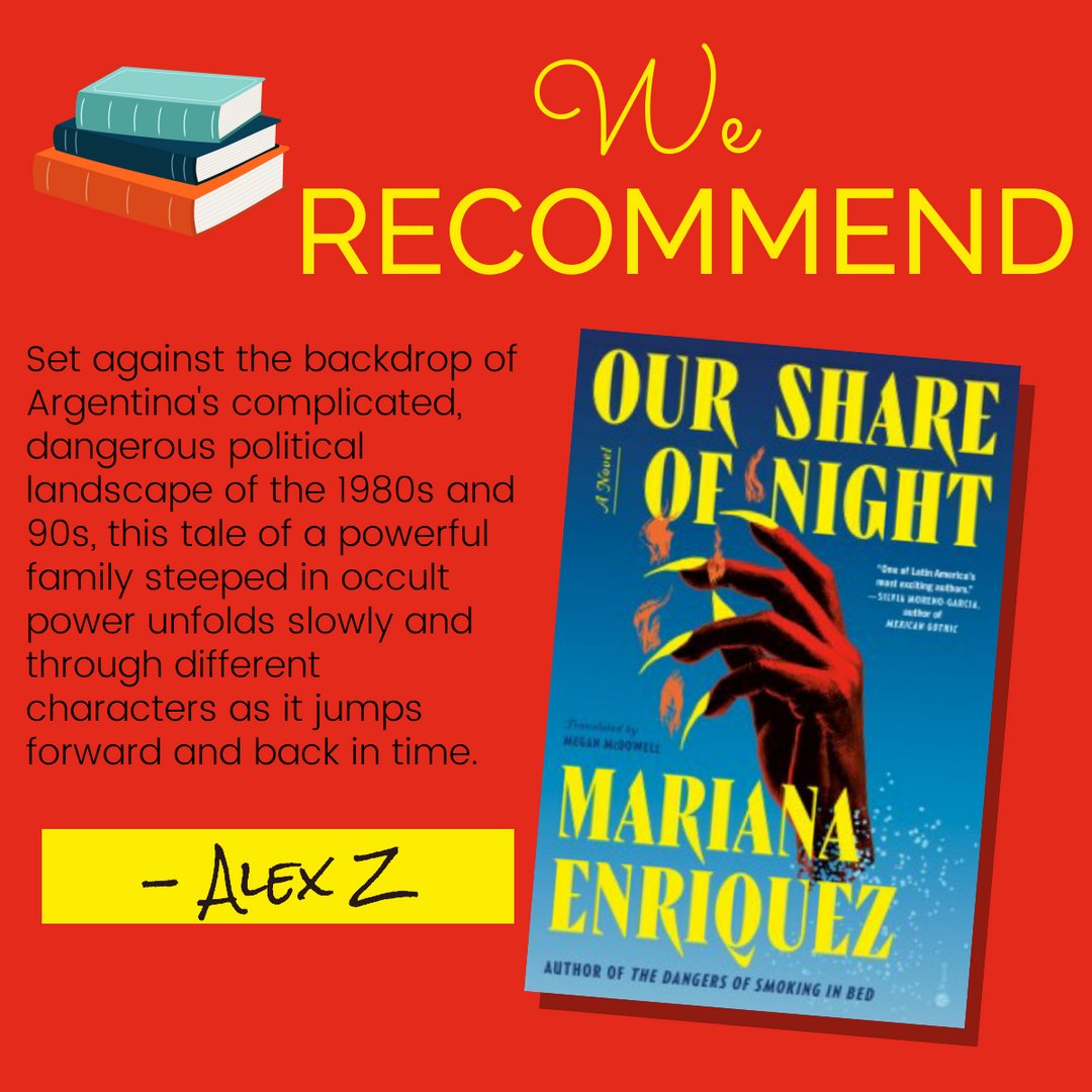 Have you read "Our Share of Night" by Mariana Enriquez?

Alex Z recommends it!

Check it out today!

libcat.arlingtonva.us/GroupedWork/d0…