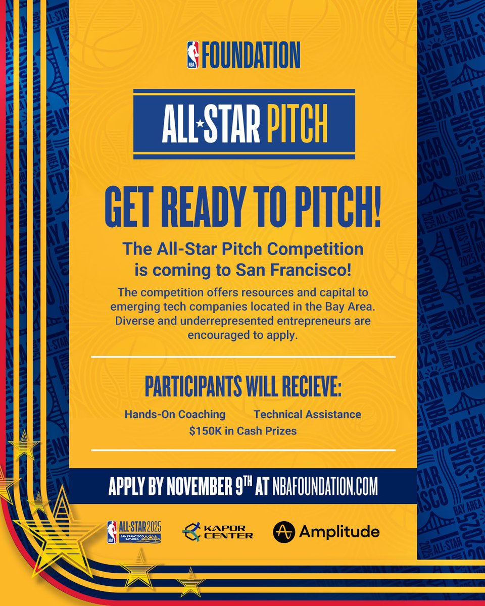 Get ready to pitch! The NBA Foundation All-Star Pitch Competition is coming to the Bay. 🌟

In collaboration with the <a href="/warriors/">Golden State Warriors</a> and <a href="/KaporCenter/">Kapor Center</a>, we are excited host this competition to provide entrepreneurs with the funding for their ventures and the opportunity to gain valuable