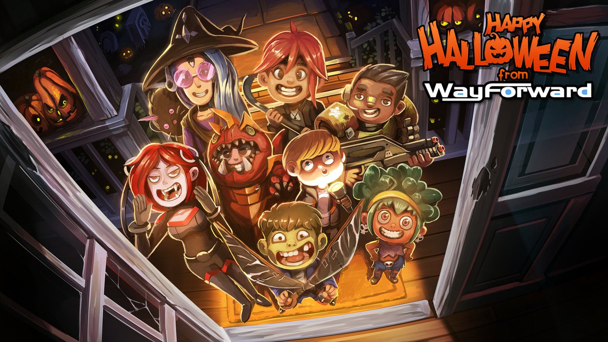 WayForward's tweet image. Happy Halloween from all of us at WayForward! Can you identify all of the WayForward games that inspired this costumed crew?