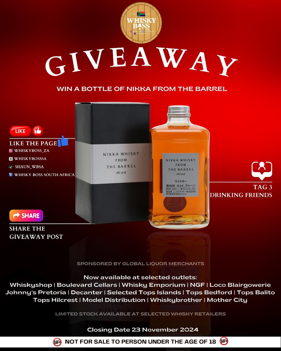 WIN this amazing giveaway sponsored by @global_liquormerchants

Follow the 3 easy steps and WIN a bottle of NIKKA Whisky From The Barrel🥃

T&amp;C apply

#Whiskyboss #wbsa #Giveaway #Whiskyshop #Nikka #japenese