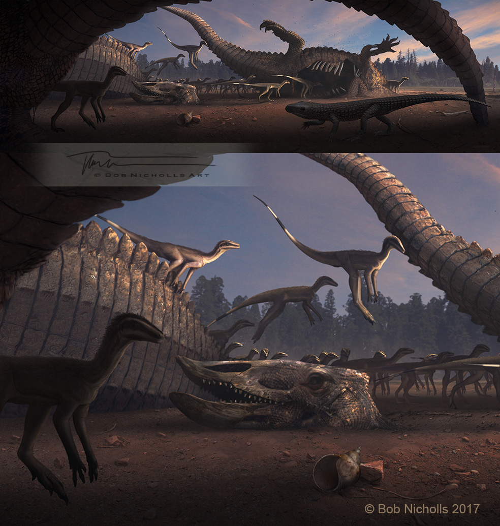 My 25 years of palaeoart chronology...

Here's my "Archosaurian Dawn" painting, created with &amp; for Prof John Hutchinson at the Royal Veterinary Collage, for the Dawn Dinosaurs project (2017).

#PaleoArt #SciArt #SciComm #SVP #svp2024 #2024svp #Triassic #JurassicWorld