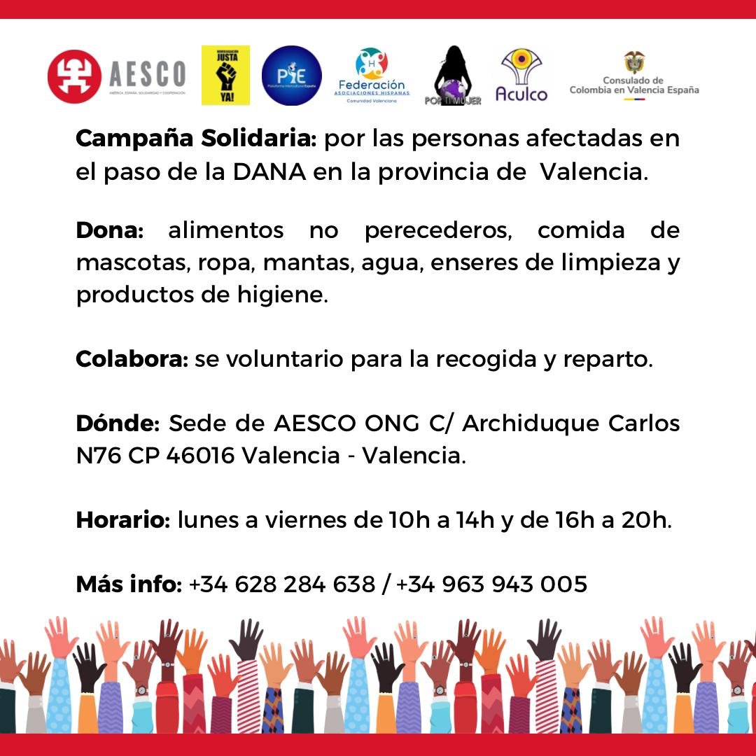 homologacionjya's tweet photo. 🖐️ Punto de solidaridad🖐️. Te compartimos a continuación lo que puedes donar en el punto de acopio de @AescoONG en Valencia. Difunde la información!! ❤️‍🩹 https://t.co/sdg3IlT90c