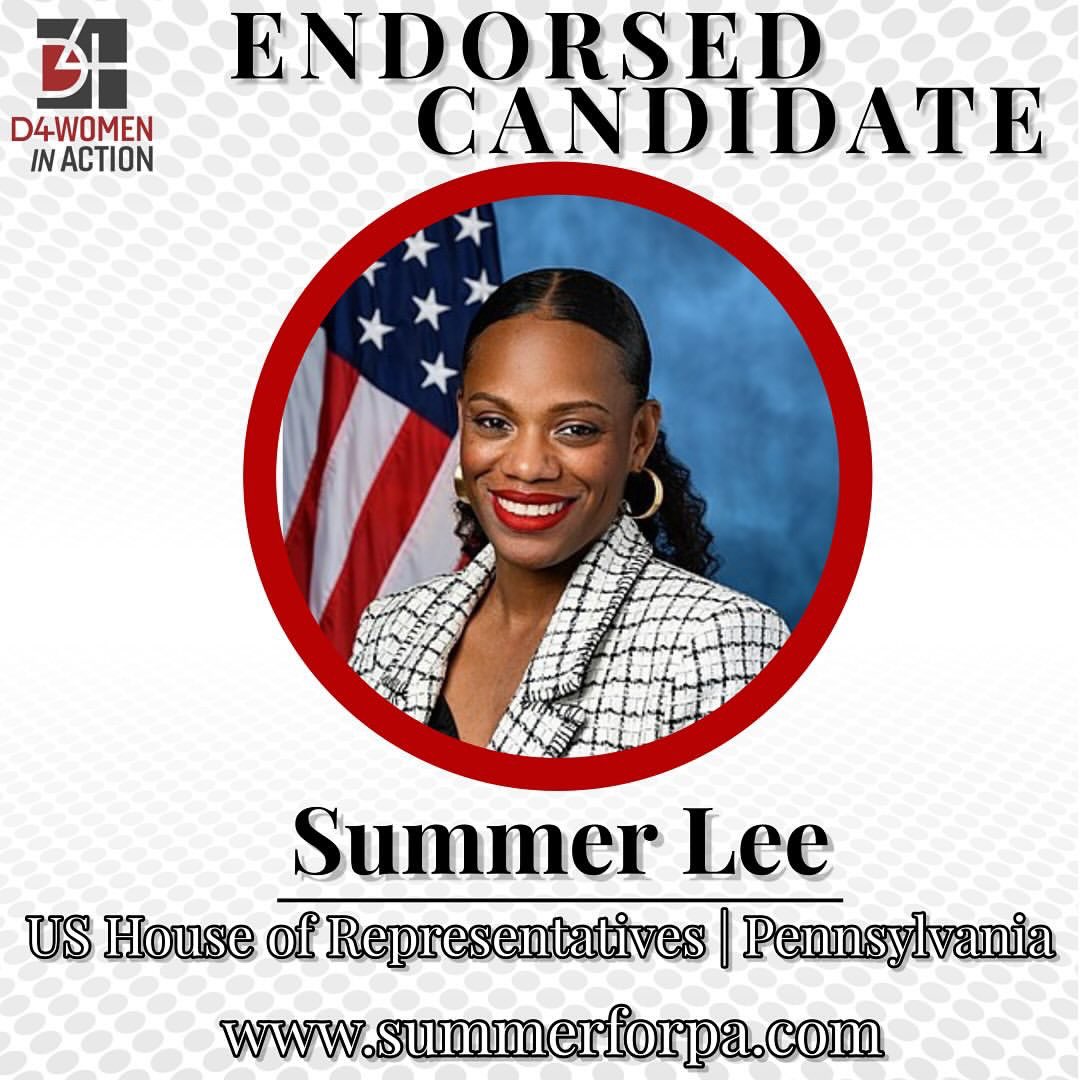 Delta4 Women in Action (D4) announces its endorsement of SUMMER LEE, candidate for US House of Representatives | Pennsylvania. 

We believe our candidates represent the best our country has to offer in leadership and expertise.