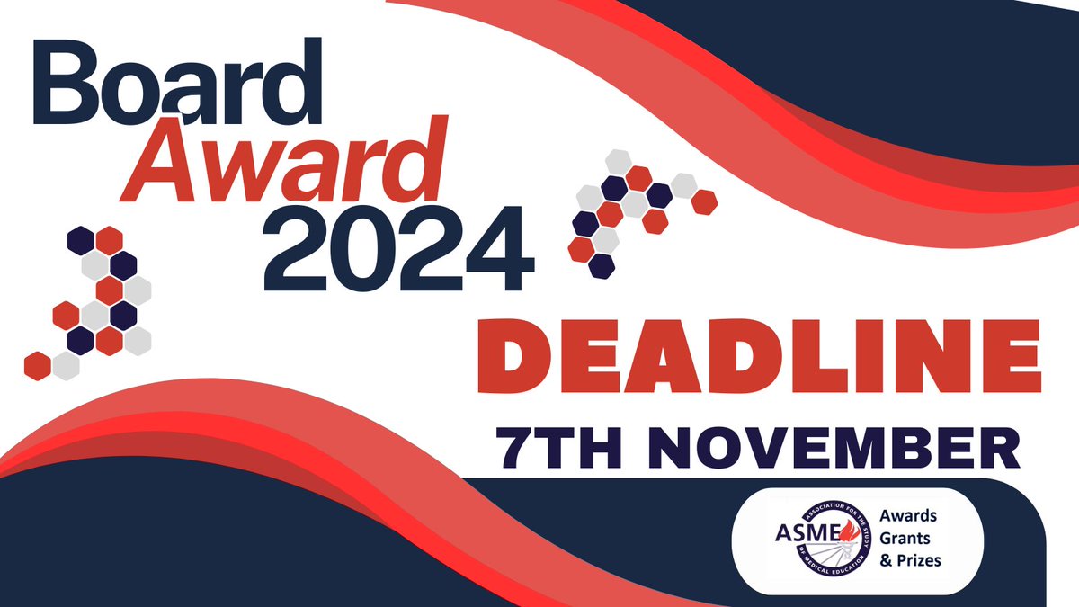 📢Deadline - 1 week to go.

Up to💸£20,000 of funding available. Members are invited to submit a high-quality research project!

For more info on how to apply and past recipients
🔗ow.ly/U7rE50TWq1g

<a href="/mistapage/">Michael Page</a> <a href="/Megan_EL_Brown/">Megan Brown</a>  <a href="/gabs_finn/">Prof. Gabrielle Finn</a> #ASMEawards #MedEd
