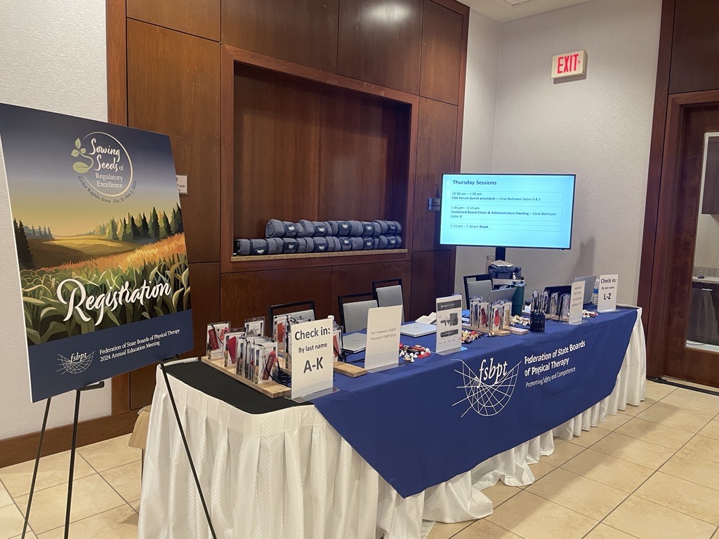 TheFSBPT's tweet photo. WELCOME TO IOWA - We're here at the 2024 Annual Education Meeting in Cedar Rapids! Make sure to join us at the Welcome Reception today at 6:30 pm CDT. Stop by the registration desk and get your badge! #AEM2024 #FSBPT https://t.co/0gDvCBDlpK