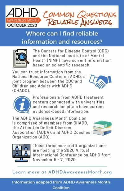 Where can I find reliable ADHD information and resources ? Reliable information about ADHD can be found through CHADD, ADDA, and ACO.
adhdawarenessmonth.org/reliable-resou…

#adhd #ADHD2024 #adhdawareness #adhdawaressmonth #ADHDawarenessmonth2024 #reliablesources #TheMoreYouKnow
