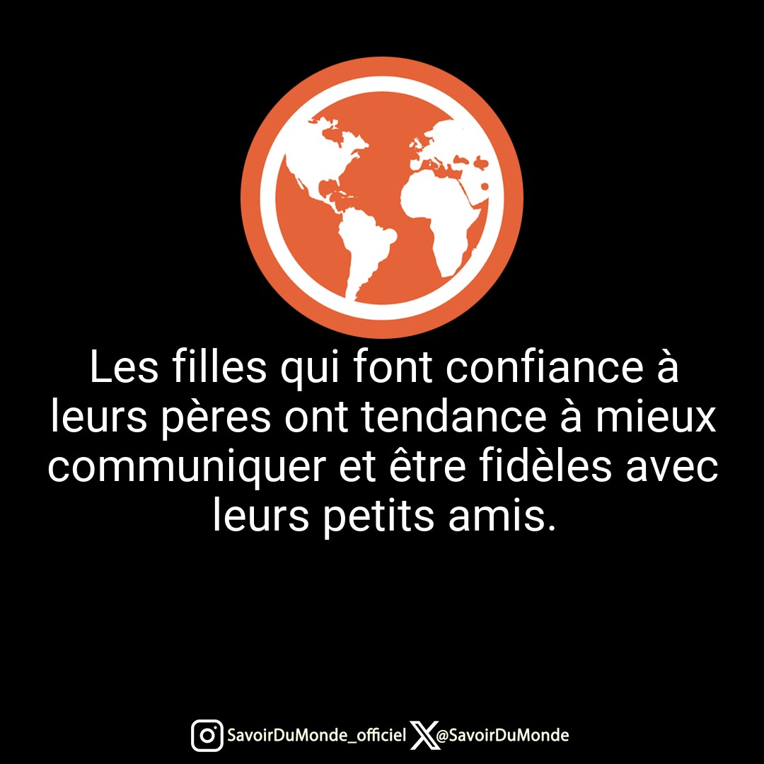 SavoirDuMonde's tweet photo. Les filles qui font confiance à leurs pères ont tendance à mieux communiquer et être fidèles avec leurs petits amis. https://t.co/hWfMRBYbeR