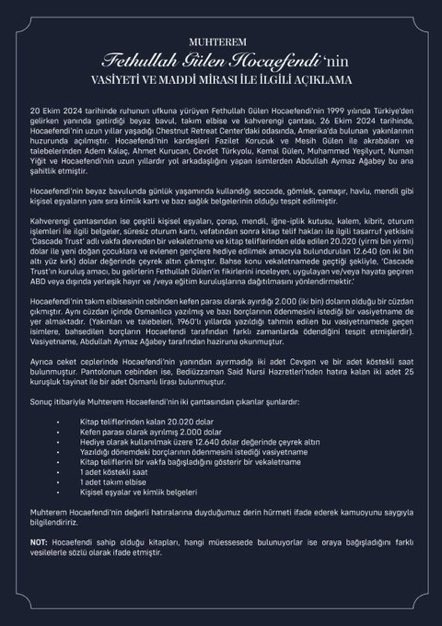 Ruhunun ufkuna yürüyen muhterem fethullah Gülen hoca efendinin vasiyeti
