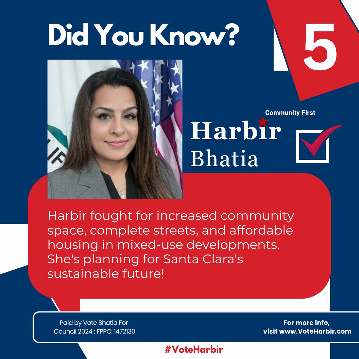 hkbhatia's tweet photo. #DidYouKnow?  Harbir fought for increased #community space, complete streets, &amp; #AffordableHousing in mixed-use developments. She's planning for #SantaClara's #sustainable #future!👉 See how Harbir’s work is shaping our community: https://t.co/v82r354khB  #VoteHarbir https://t.co/25zs9OToD6