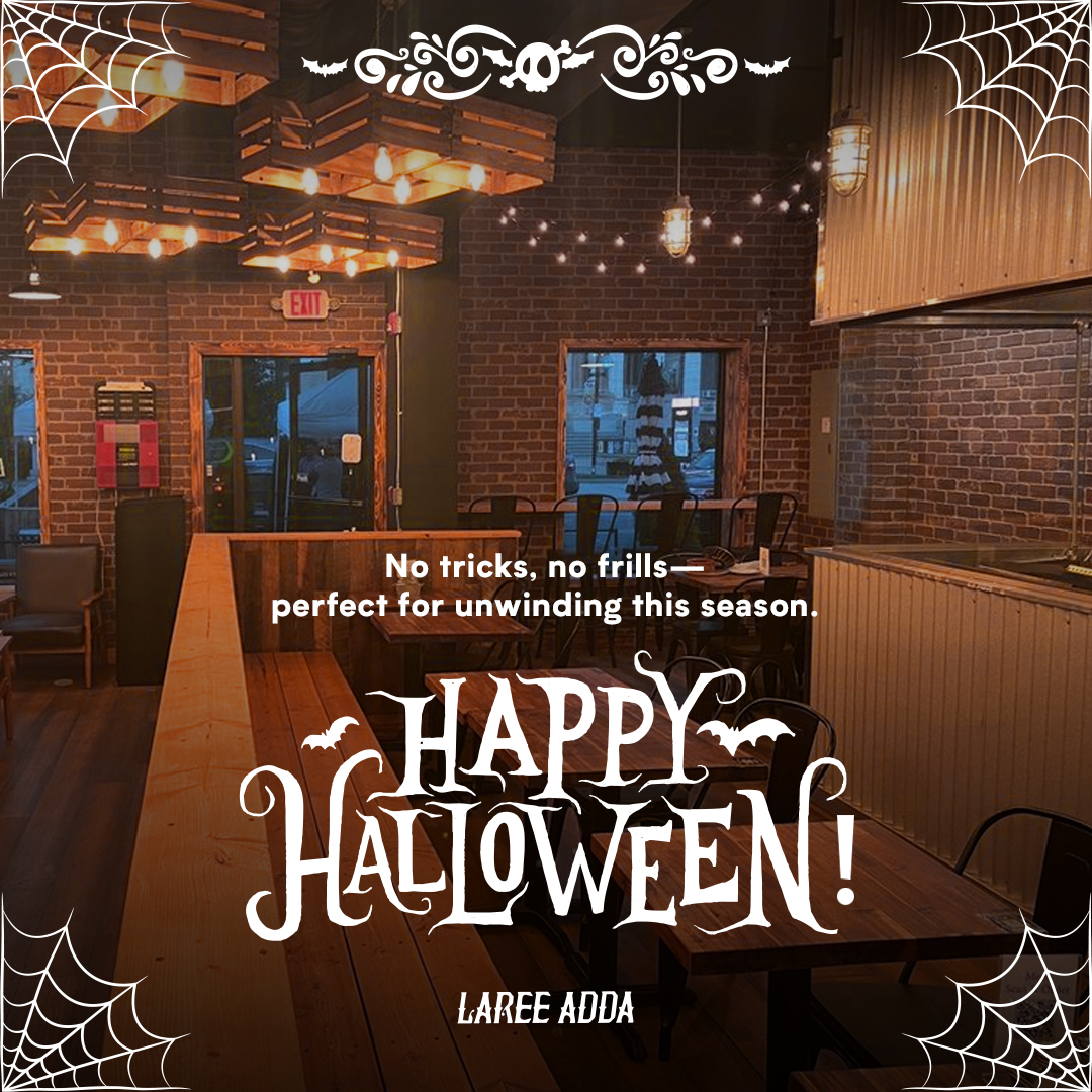 Lareeadda's tweet image. Looking for a cozy escape this Halloween? Come to Laree Adda for comfort, warm vibes, and a space that feels like home. No tricks, just moments that matter

Visit today
287 Grove St, Jersey City, NJ 07302
+1 201-435-4900
lareeadda.com

#lareeadda #halloweenatlareeadda