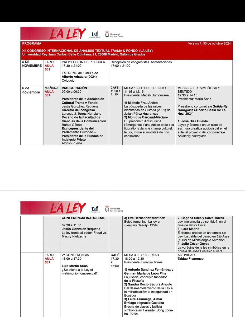 TyFLaLey's tweet photo. Ya está publicado el programa definitivo del XII CONGRESO Internacional Trama y Fondo #LaLey

Del 5 al 8 de noviembre, Campus C/Quintana URJC
https://t.co/lFDvII9rAt

El congreso podrá seguirse por Teams: https://t.co/8Hy8A4NU0b https://t.co/OTwHa0iqey