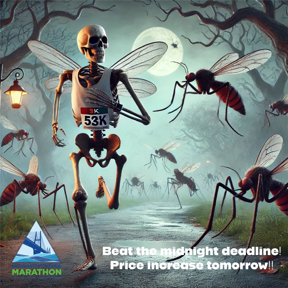 MSRivMarathon's tweet photo. Halloween Countdown Alert! 
Want to keep the chills to just the race day breeze? Register for the Mississippi River Marathon by midnight to avoid the price increase! 
Don’t miss out on this spooktacular deal! 
Secure your spot here https://t.co/7zQl3HYZ9F https://t.co/mr9zeTi8f9