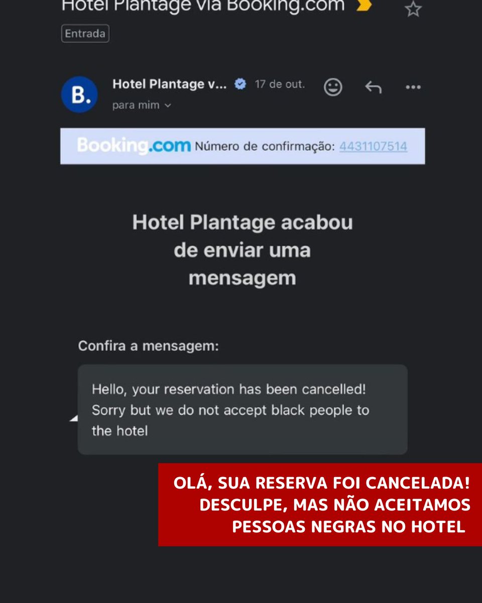 O artista plástico carioca Wallace Pato foi vítima de racismo no Hotel Plantage (@hotalplantage) em Amsterdã, na Holanda, no qual havia feito reserva para se hospedar.