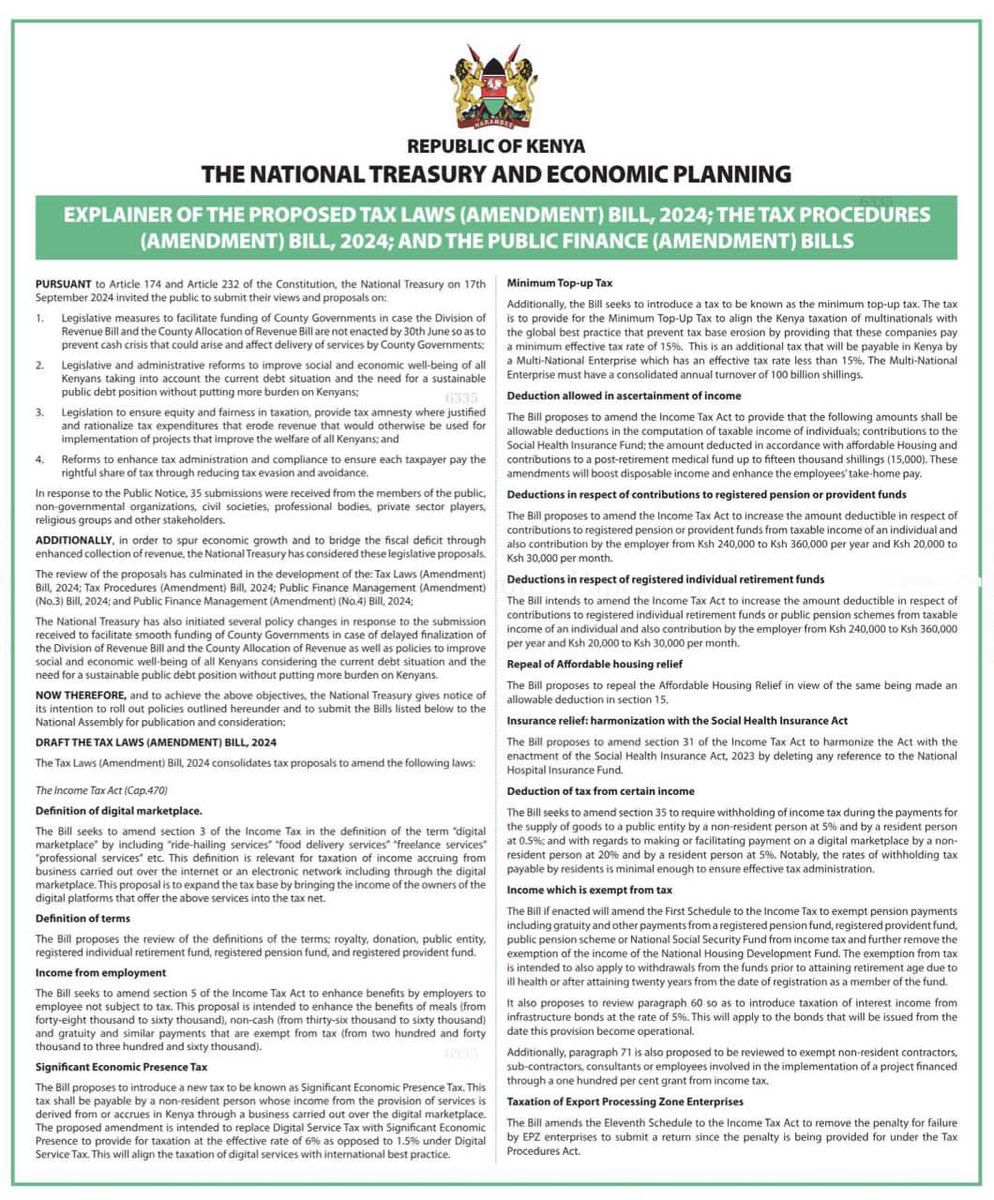 wakili_dennis's tweet photo. Ladies and gentlemen, the Finance Bill 2024 is fully back through the Tax Laws (Amendment) Bill 2024 and the tax Procedures (Amendment Bill) 2024. https://t.co/D2n1hBSZ4H