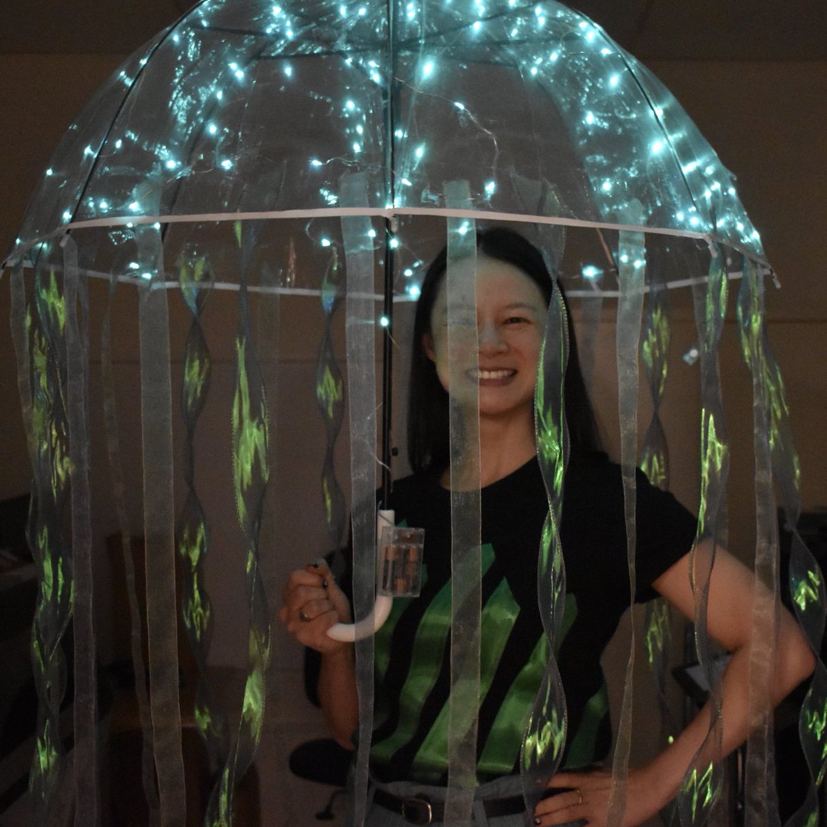 Teresa Lee (@snickclunk) on Twitter photo The faculty of <a href="/UML_Biology/">UMass Lowell Biology</a> celebrate Halloween!
I've chosen another Nobel prize-winning innovation for my costume this year: GFP & its jellyfish Aequorea victoria! It's another homage to C. elegans, since it was the first organism genetically engineered to glow with GFP 🪱. The faculty of <a href="/UML_Biology/">UMass Lowell Biology</a> celebrate Halloween!
I've chosen another Nobel prize-winning innovation for my costume this year: GFP & its jellyfish Aequorea victoria! It's another homage to C. elegans, since it was the first organism genetically engineered to glow with GFP 🪱.