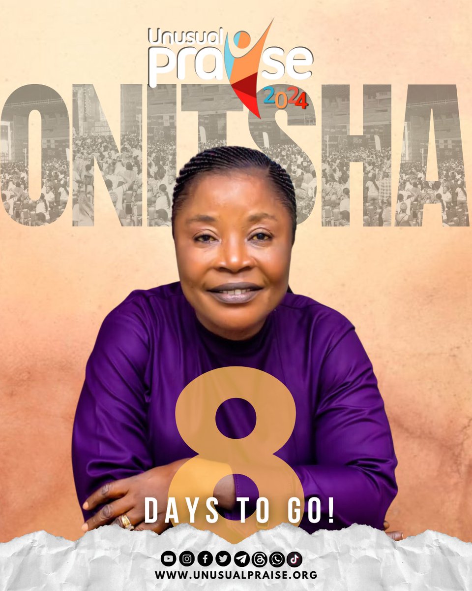 unusualpraise's tweet photo. 8 days to go!
Ada Jesus will be ministering live at #UPOnitsha!
You should join us!
Friday November 8th 2024
At the Basilica of the Most Holy Trinity, Onitsha
5pm till dawn
#UP2024 #UnusualPraise2024 #UPOnitsha2024 #UPLagos2024 https://t.co/ZFlzipSGFM