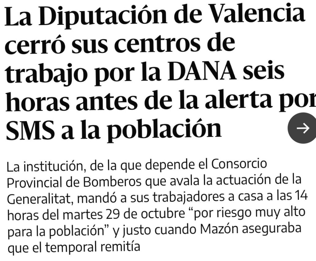 <a href="/ppcv/">Partido Popular Comunitat Valenciana</a> Para los vuestros en la Diputación no seguísteis "los protocolos establecidos y coordinados por Protección Civil del Gobierno central" del q os quejáis.
Cerrásteis vuestros centros por "riesgo muy alto para la población" 6 horas antes que los SMS a la población, por lo que sea!