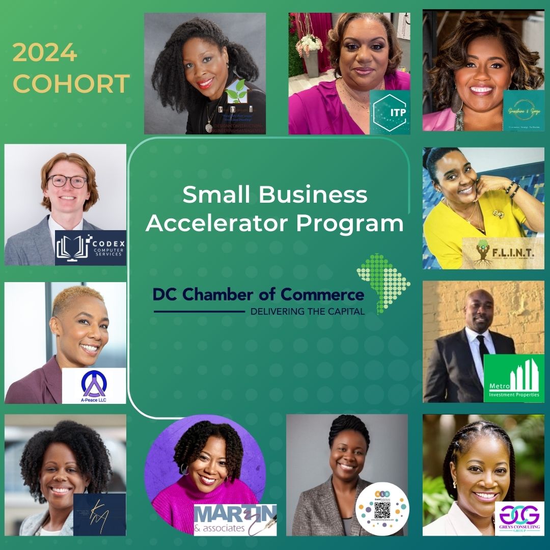 dcchamber's tweet photo. We are so excited to announce that the 2024 Small Business Accelerator (SBAP) Cohort has been selected! 

Over the next few weeks, we will be highlighting the leaders and businesses who will be embarking on this journey with us. Stay tuned for more! #SBAP #DCChamber https://t.co/S0LAxOVo93