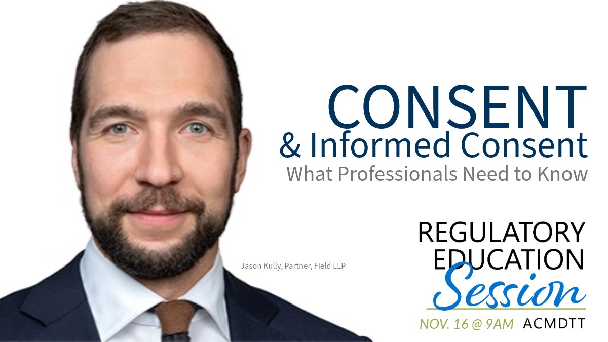 acmdtt's tweet photo. Join us for an engaging presentation on the principles of consent in healthcare with Jason Kully, a partner at Field LLP, at our next Regulatory Education Session on Saturday, November 16.

https://t.co/dG02hib9BV https://t.co/clnieiFgSC