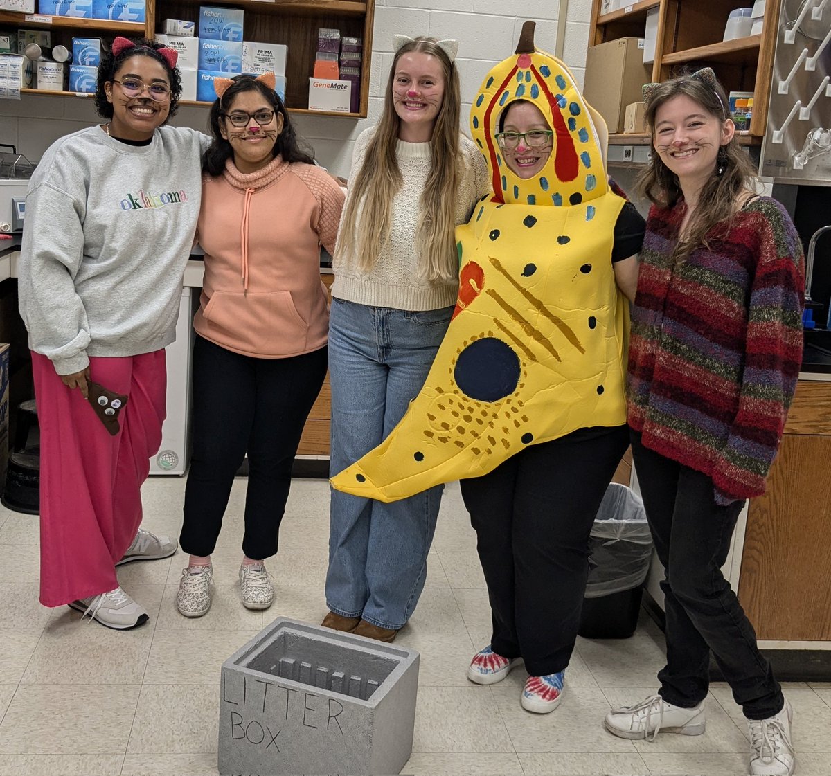 Team toxo wins the departmental Halloween costume contest with an entertaining and educational costume.
