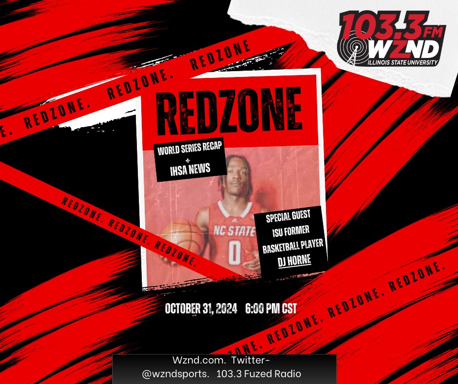 WZNDsports's tweet photo. Tune in to RedZone Thursday for recent World Series news, IHSA and an interview with former Illinois State Redbirds guard DJ Horne🏀! 

#RedZone #wznd https://t.co/QfWfDFCdL5