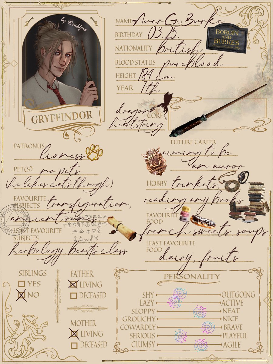 Auer's student sheet is also done 🥹
I hope its readable - its what I imagined his handwriting is like 😌

#HogwartsLegacyMC 
#auerstuff