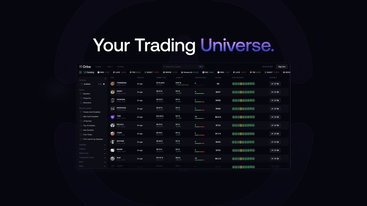 LigmaNode's tweet image. Introducing Orbe 🔮 

The all-in-one platform for all your trading needs. 

Get rewarded for trading, save on fees, and access high powered tech.