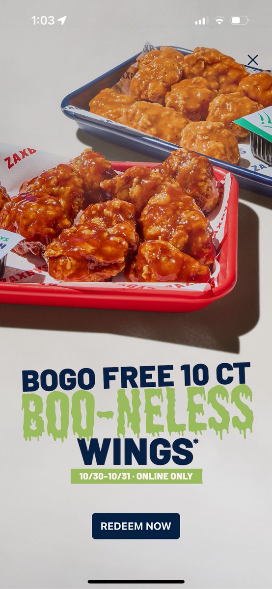 QueenTori95's tweet photo. @Zaxbys I want my BOGO wings, but your app isn’t working https://t.co/YiL70Q2CmY
