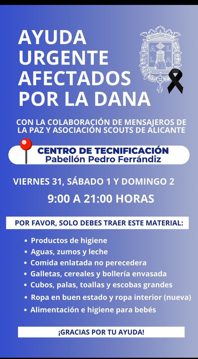 Alicantinas, Alicantinos, toda ayuda es poca.