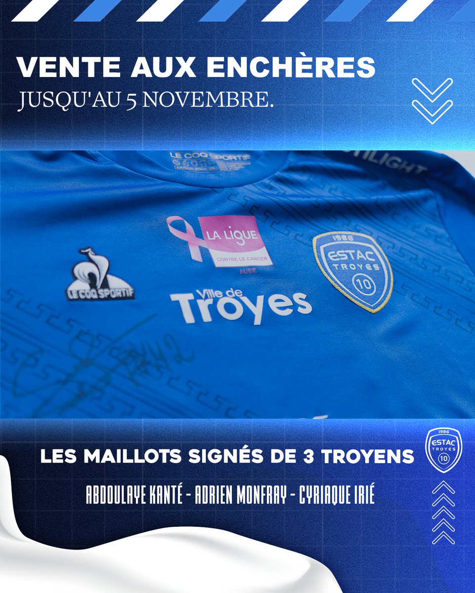estac_officiel's tweet photo. 𝑽𝒆𝒏𝒕𝒆 𝒂𝒖𝒙 𝒆𝒏𝒄𝒉𝒆̀𝒓𝒆𝒔 👕

Aux côtés du commissaire-priseur Léonard Pomez de la maison de ventes aux enchères troyenne Boisseau-Pomez, l'ESTAC met à la vente 3 maillots officiels portés face à Pau (Octobre Rose).

Les profits seront reversés à trois associations. 🩷

Pour enchérir 👉 https://t.co/AXwchH4RYB

#TeamESTAC 🔵⚪️