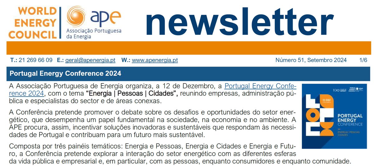 Nada como um fim de semana grande para por as leituras em dia! 🙂
Deixamos a nossa sugestão 📚
 
#NewsletterAPE 👉lnkd.in/du5XBHTY
 
#energia #transiçãoenergética 
<a href="/FEL_PT/">Future Energy Leaders Portugal</a>  <a href="/mulheresenergia/">Mulheres na Energia</a>  
#energytransition #humanisingenergy 
<a href="/WECouncil/">World Energy Council</a>