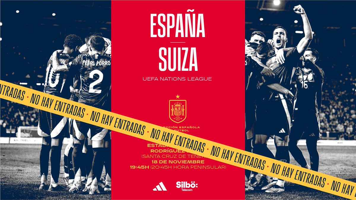 SEFutbol's tweet photo. 🎟️ ¡Habrá lleno en el Heliodoro!

🏟️ Los aficionados de la @SEFutbol han agotado las localidades para el duelo frente a Suiza del 18 de noviembre en la Nations League. 🇪🇸 - 🇨🇭

🤗 Gracias, Tenerife. Nos vemos pronto.

#VamosEspaña | #UNL https://t.co/DxJrIKCUSE
