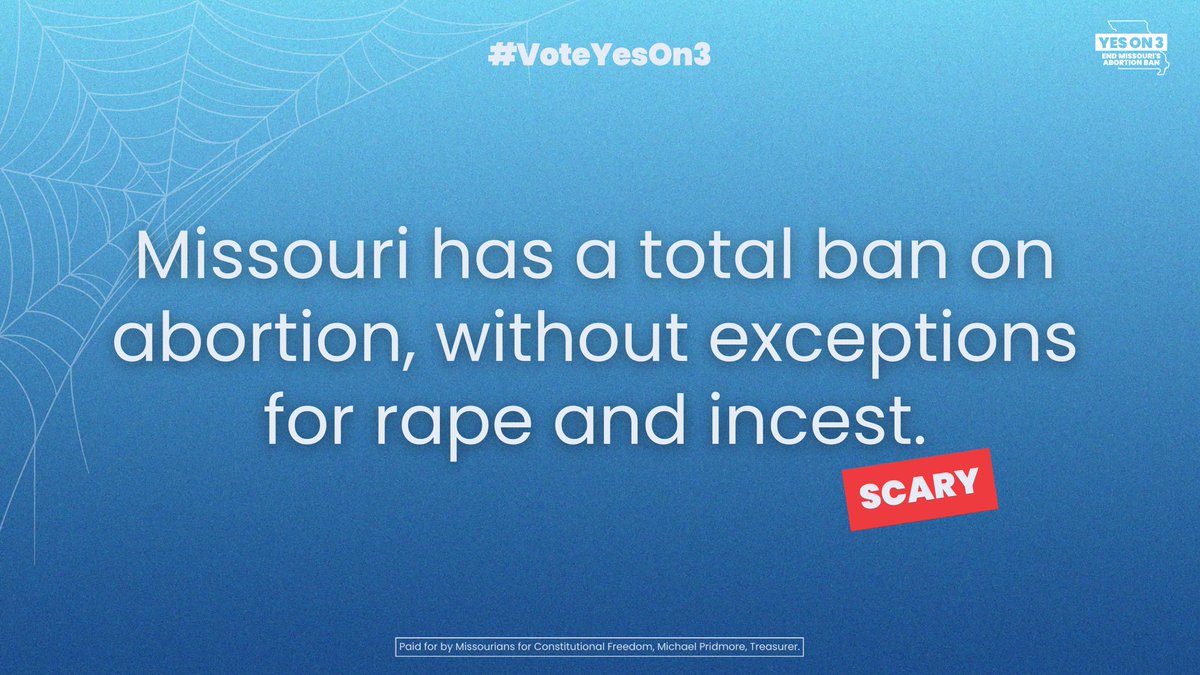 There’s nothing scarier than politicians controlling your health care decisions. 
Voting yes on 3 kicks them out and protects reproductive freedom! 
#YesOn3 to #EndTheBanMO