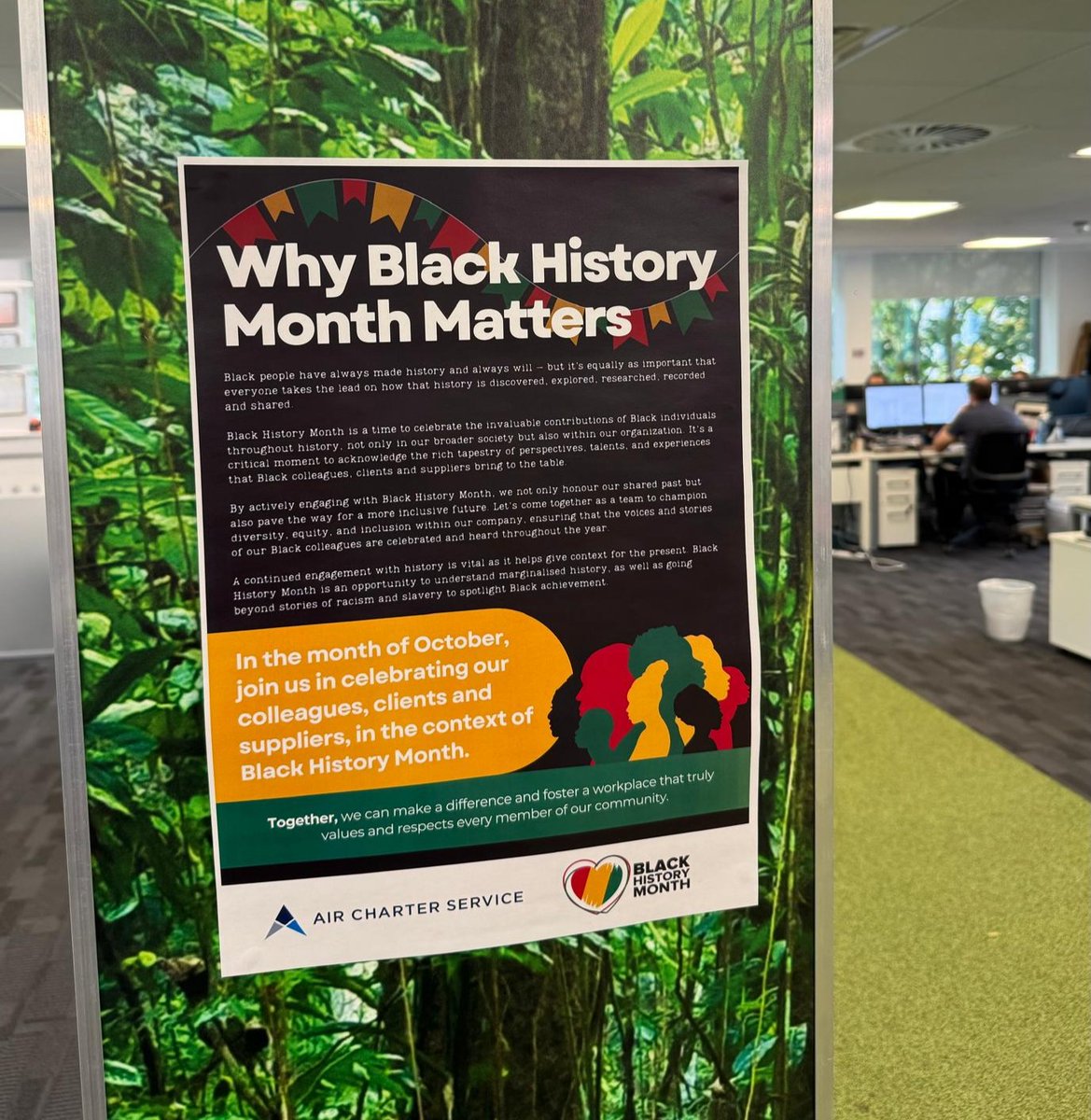 ACS_AIRCHARTER's tweet photo. In honour of Black History Month, our Diversity and Inclusion committee have decorated #ACSLON with informative posters, arranged delicious treats from Puff Fusion, and authentic Caribbean dishes from The Heat &amp; Soul food truck, for everyone at our London HQ! https://t.co/tjUVAIZ8X4