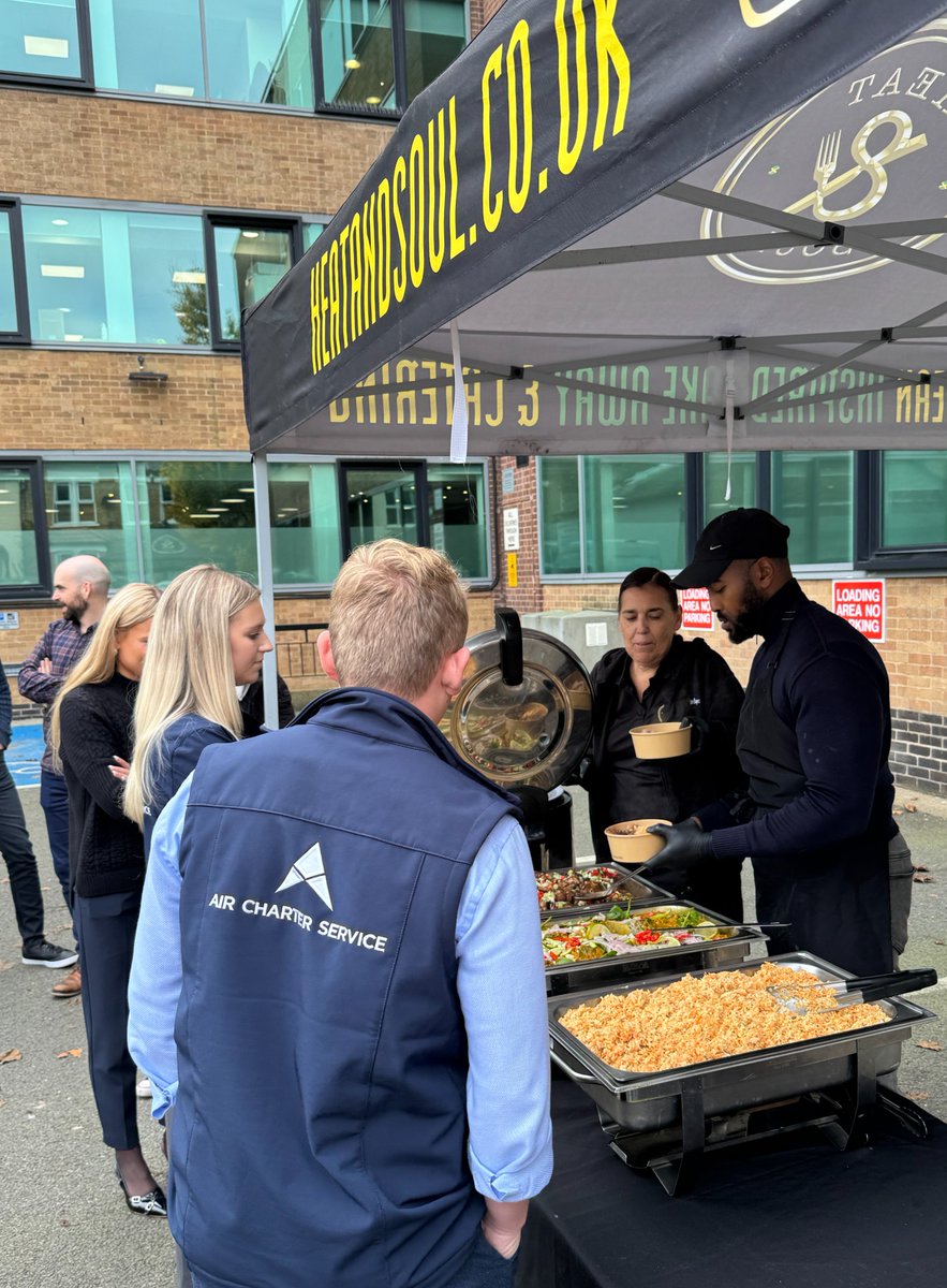 ACS_AIRCHARTER's tweet photo. In honour of Black History Month, our Diversity and Inclusion committee have decorated #ACSLON with informative posters, arranged delicious treats from Puff Fusion, and authentic Caribbean dishes from The Heat &amp; Soul food truck, for everyone at our London HQ! https://t.co/tjUVAIZ8X4
