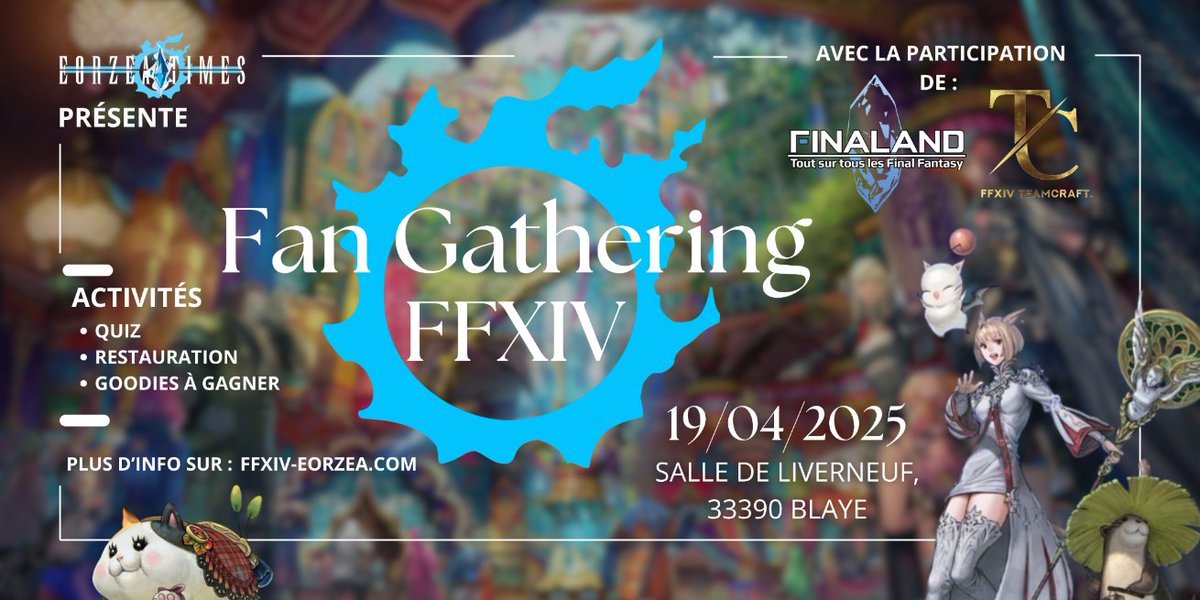 Il est là !

Le Fan Gathering de Eorzea Times de 2025 vous ouvre ses inscriptions !!

Retrouvez ici toutes les infos qui seront mises à jours régulièrement

Avec la participation de <a href="/FFXIVTeamcraft/">FFXIV Teamcraft</a> et <a href="/Finaland_/">Finaland</a>

ffxiv-eorzea.com/actualites/le-…